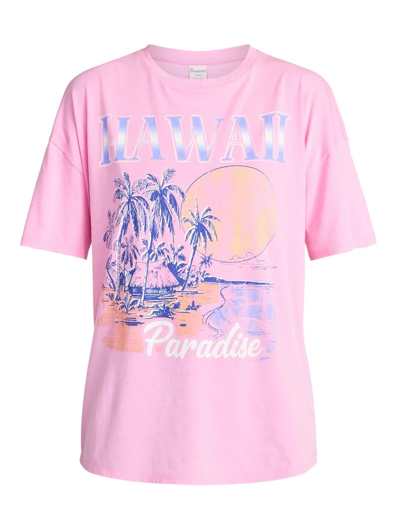 No Boundaries Washed Graphic Boyfriend Tee, Women's XXS-XXL | Walmart (US)