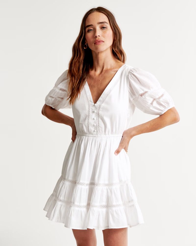 Puff Sleeve Button-Through Mini Dress | Abercrombie & Fitch (US)