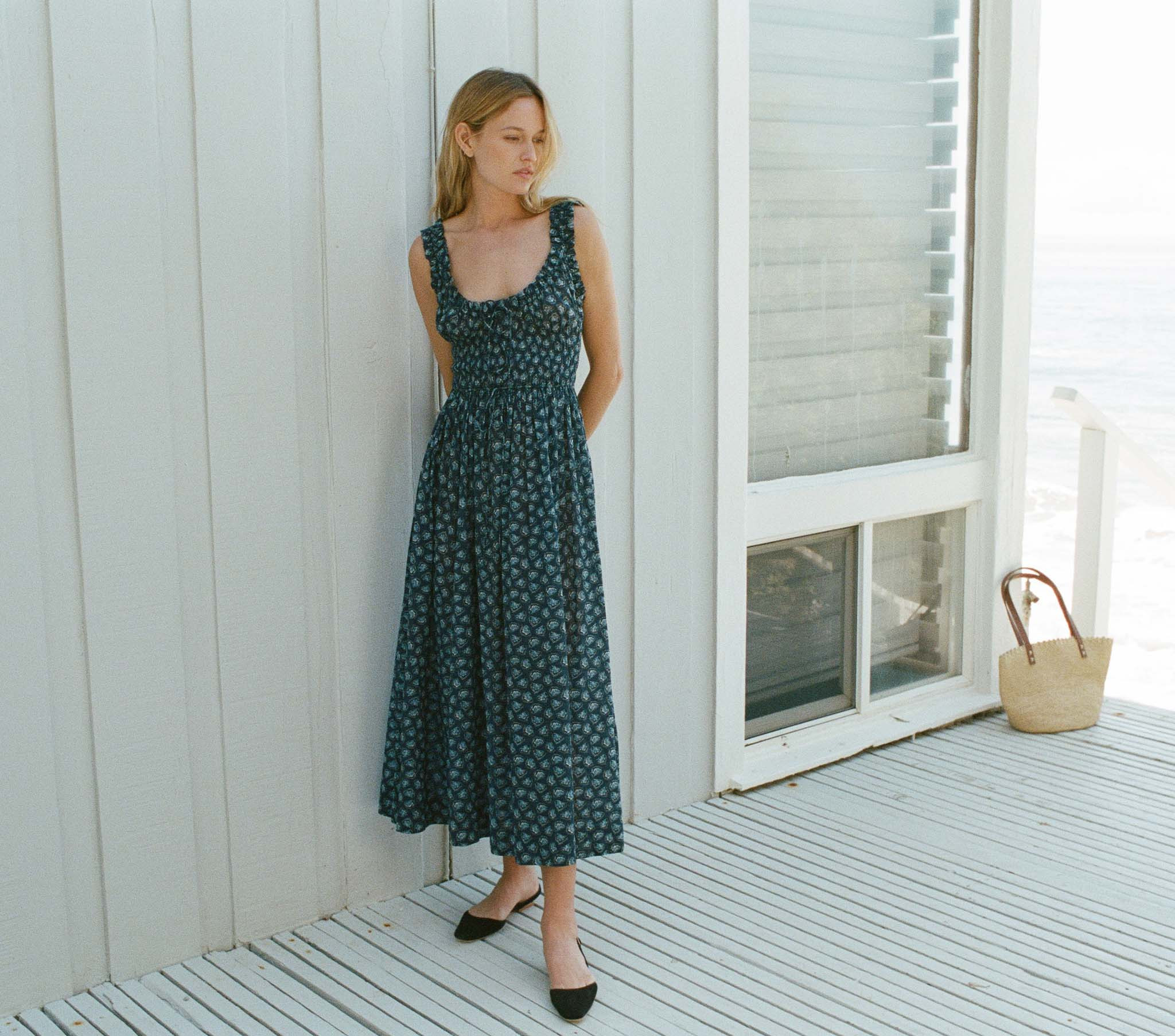 Emmaretta Dress - Bleu Bedford Paisley | DÔEN | DOEN