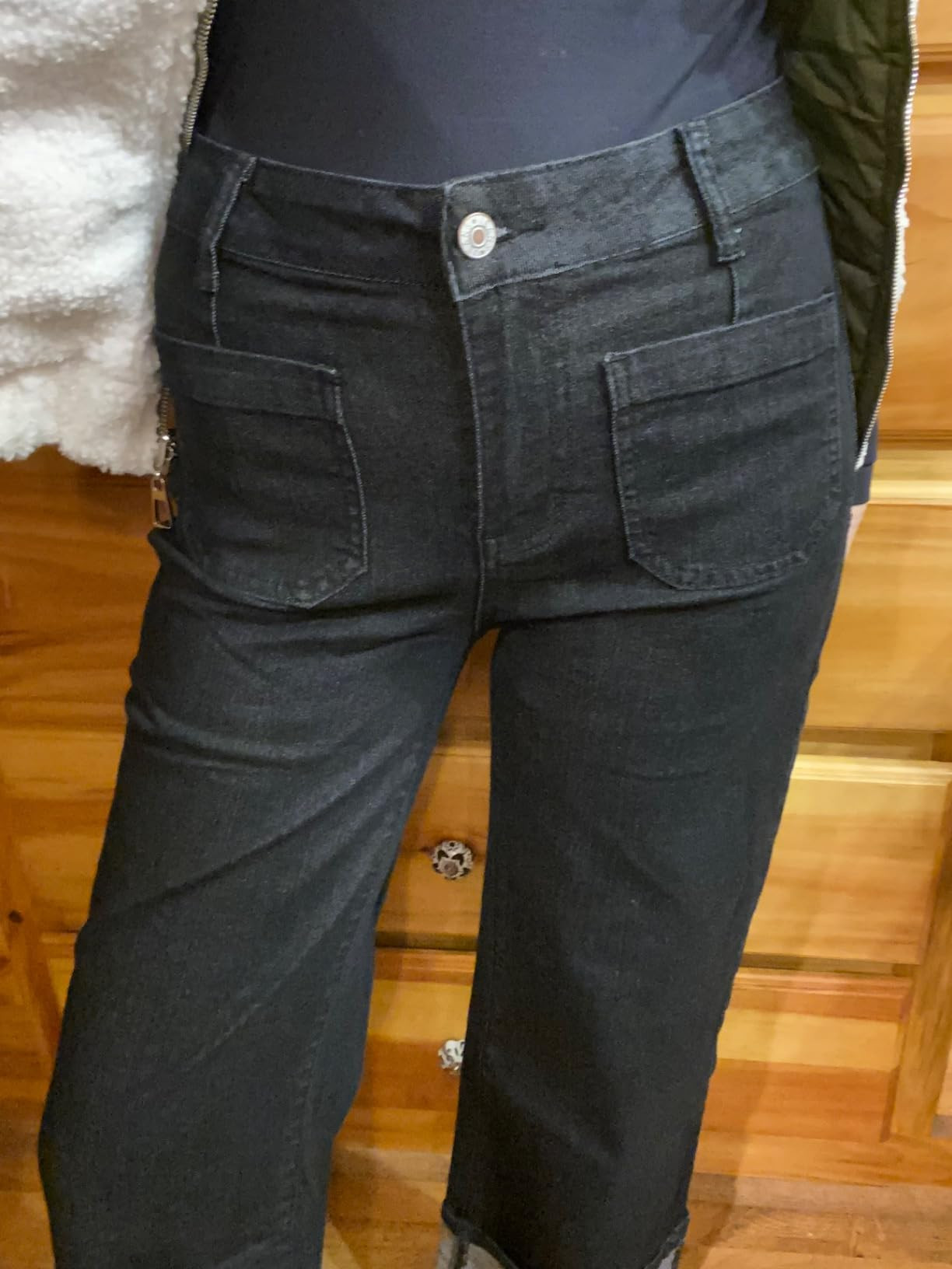 EVALESS Womens Jeans High Waisted Stretchy Cuffed Wide Leg Denim Pants with Pockets | Amazon (US)