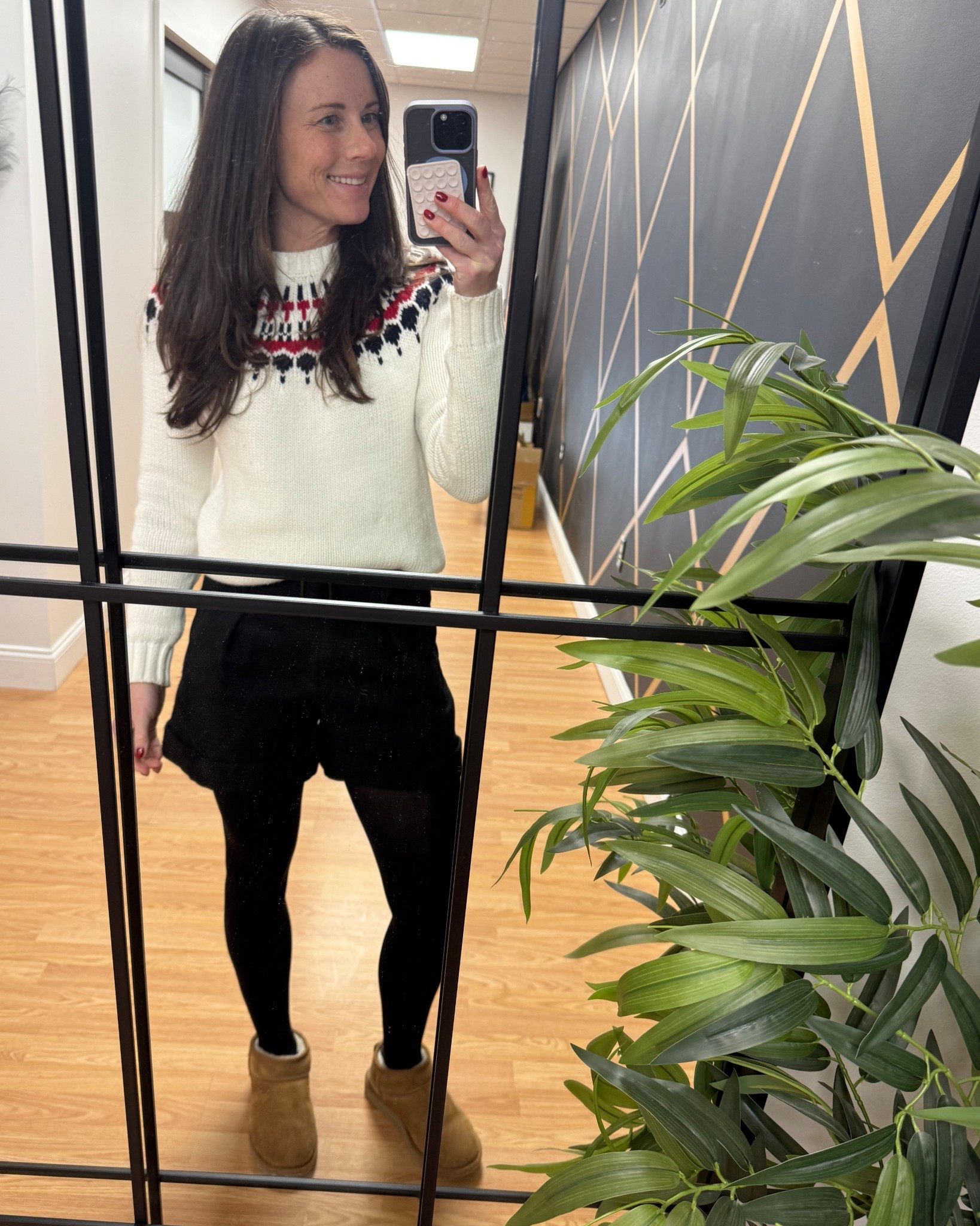 Winter casual workwear as an Office Manager at a Medical Aesthetics Office - Jcrew Ski Sweater, Sezane Wool Shorts, fleece tights and Uggs 

#LTKWorkwear