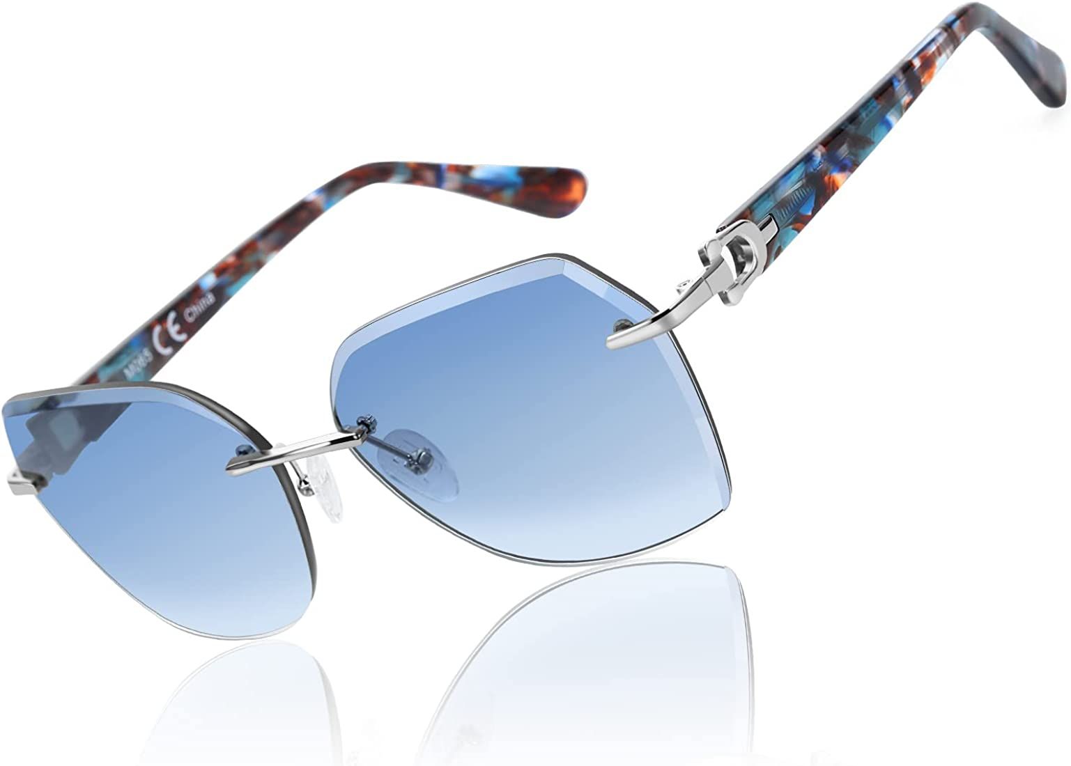 ZENOTTIC Oversized Rimless Sunglasses for Women Trendy Geometric Diamond Cutting Gradient Lens UV Pr | Amazon (US)