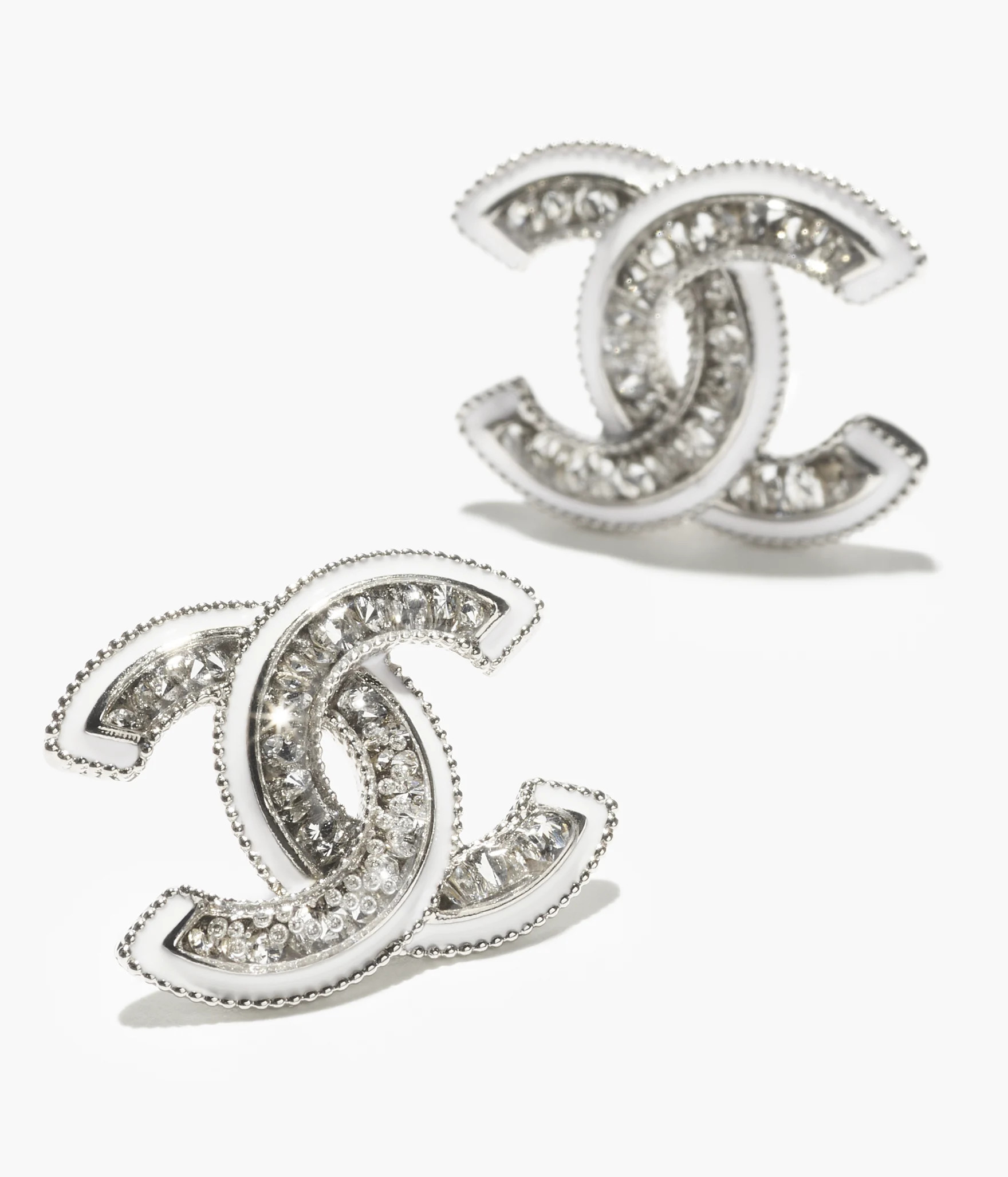 Stud earrings - Metal, resin & strass, silver, transparent, white & crystal — Fashion | CHANEL | Chanel, Inc. (US)
