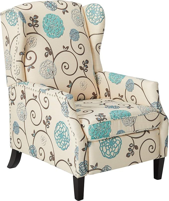 GDFStudio Westeros Traditional Wingback Fabric Recliner Chair (White & Blue Floral) | Amazon (US)