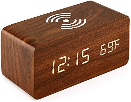 Oct17 Wooden Alarm Clock with Qi Wireless Charging Pad Compatible with iPhone Samsung Wood LED Di... | Amazon (US)