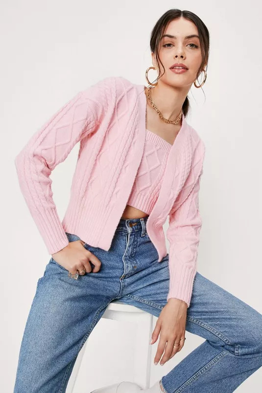 Cable Knit Bralet And Cardigan Set | Nasty Gal (US)