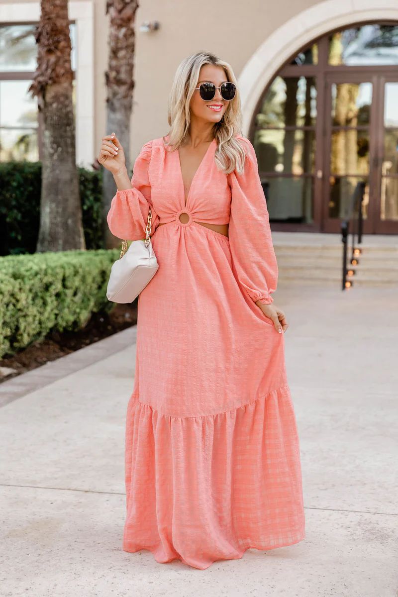All I Ever Asked Coral Ring Detail Maxi Dress | Pink Lily