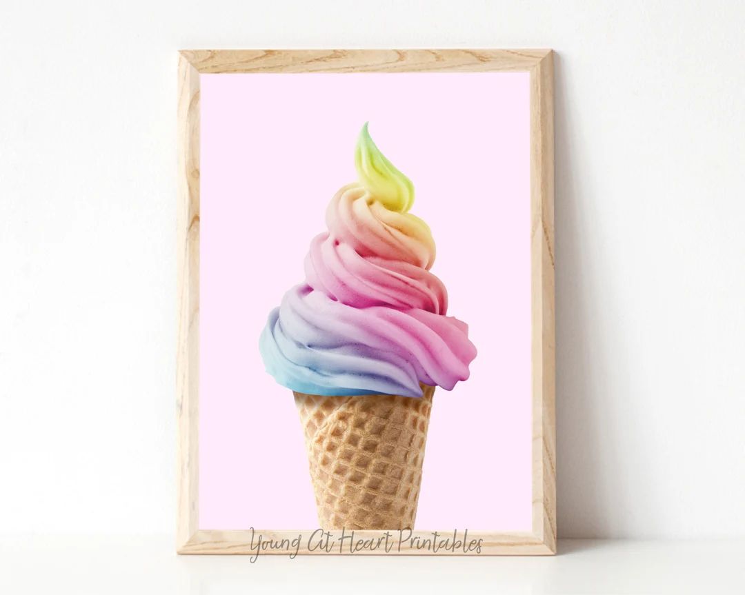 Rainbow Ice Cream Print, Nursery Bedroom Decor, Pink Printable Poster, Girls Room Decor, Nursery ... | Etsy (US)