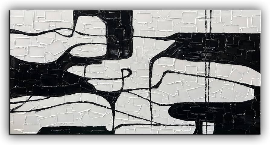 YaSheng Art- 3D Thick Texture Black and White Canvas Wall Art Hand-Painted Minimalism Abstract Ar... | Amazon (US)