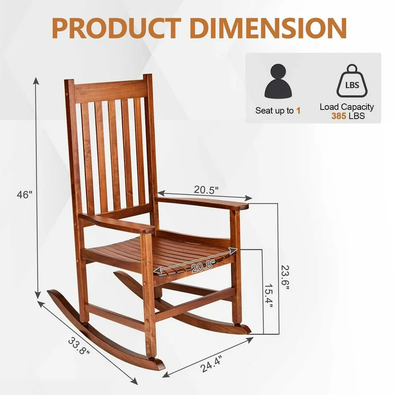 Ktaxon Wooden Rocking Chair, Wood Rocker w/ Armrest and High Back for Home and Garden, Deck Terra... | Walmart (US)