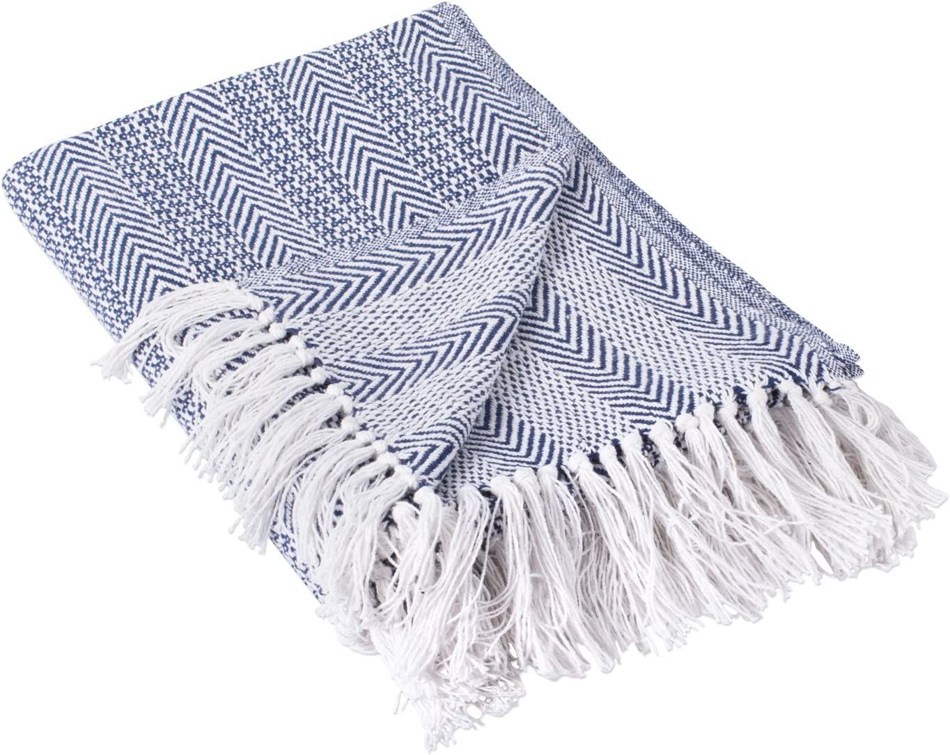 DII Herringbone Striped Collection Cotton Throw Blanket, 50x60, Nautical Blue | Amazon (US)