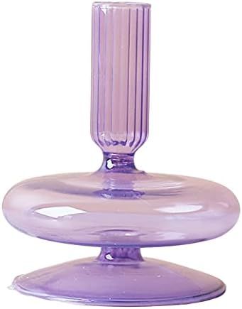 Baoblaze Glass Taper Candle Holder Candle Stand Candlesticks Decor Dinning Party - 1 Layer Purple | Amazon (US)
