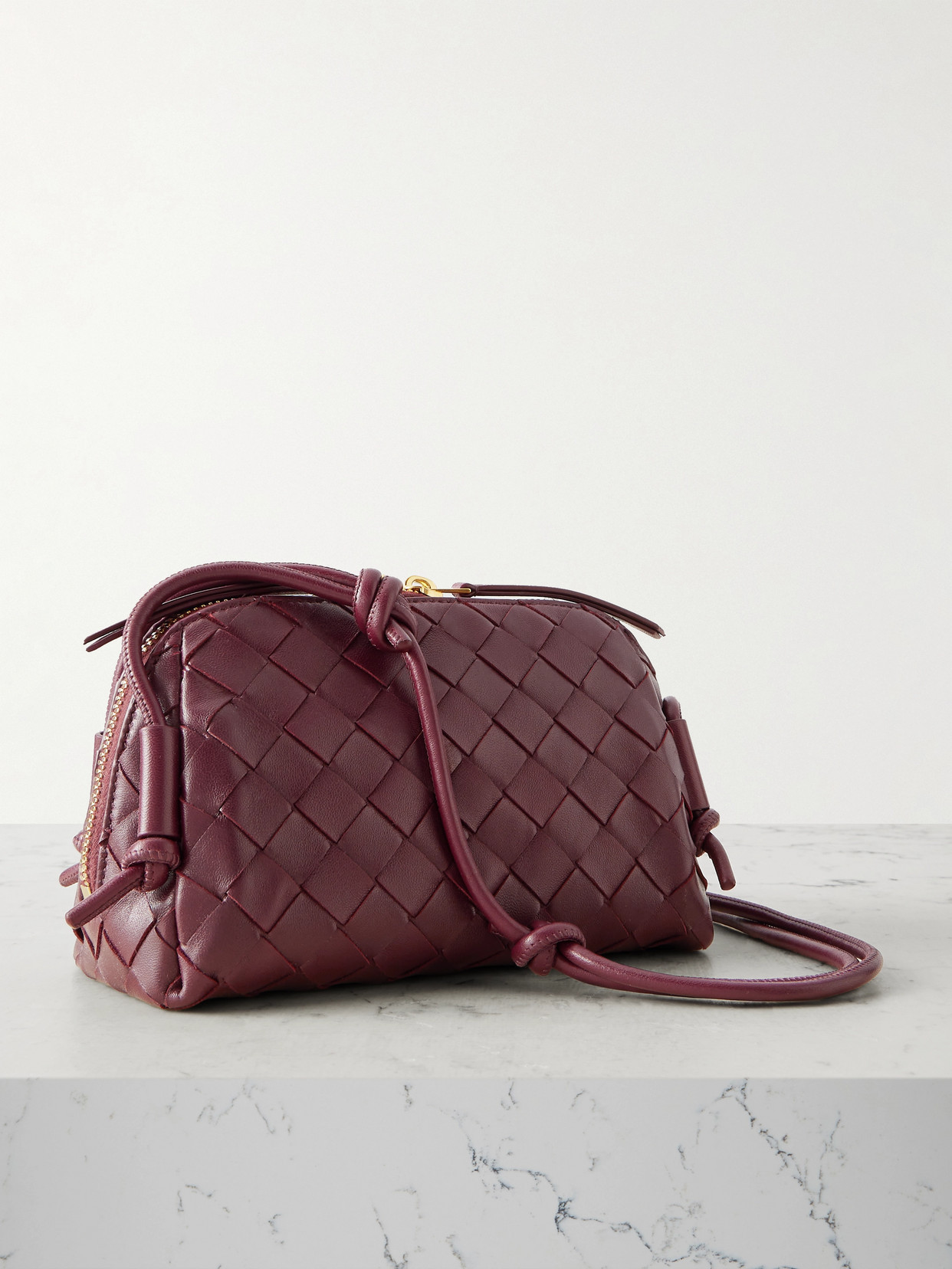 Bottega Veneta - Concert Pouch Intrecciato Leather Shoulder Bag - Burgundy | NET-A-PORTER (US)