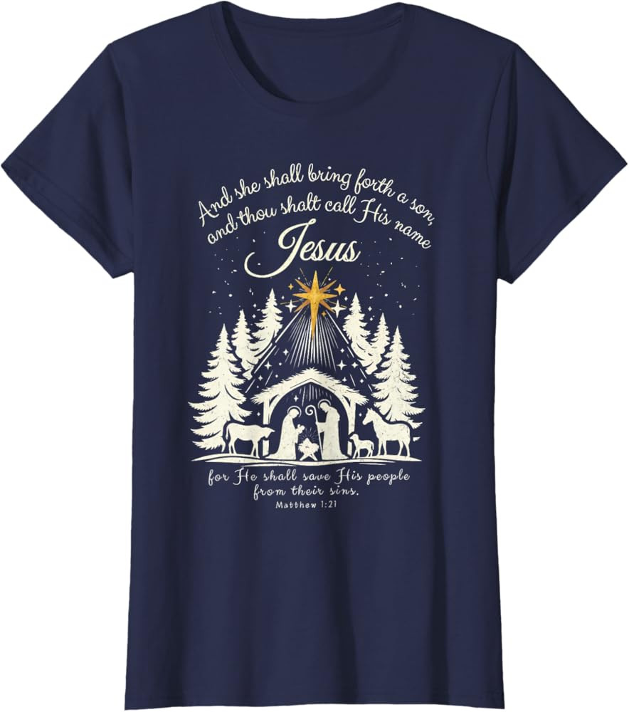 Jesus Christian Christmas Xmas Tree Family Pajamas Holiday T-Shirt | Amazon (US)