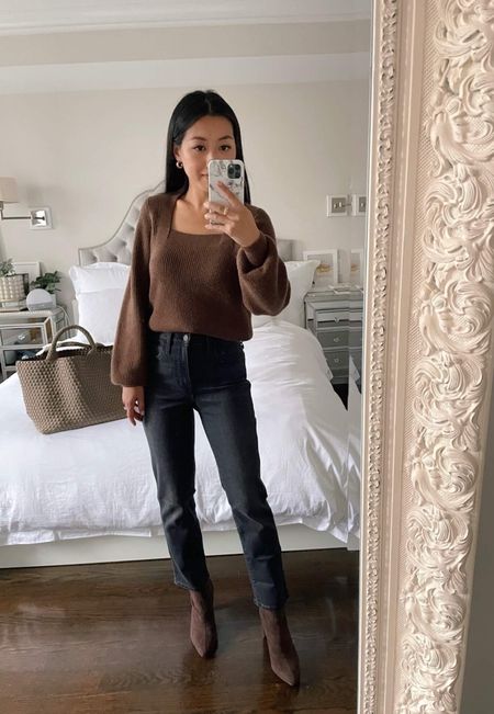 Extra 40% off Madewell with code OHJOY // cozy & casual Thanksgiving outfit with black wash jeans

•Madewell high rise slim straight jeans 24 petite - under $45 during this sale after extra discount! These are one of my favorite jeans that Madewell offers - petite friendly length with no hemming needed and works with sneakers, heels and booties. The waist fits a tad loose on me but not as loose as their perfect vintage jeans in Ainsley wash.
•Madewell square neck sweater xxs - over 50% off with code OHJOY
•The Drop boots (sold out; similar linked). The Ann Taylor croc ones are SO chic, comfortable and true to size 
•Naghedi bag

#petite

#LTKHoliday #LTKsalealert #LTKunder50