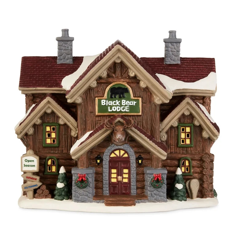 Holiday Time Village House Multi Color Indoor Decor Black Bear Lodge, 8.625" X 5.5" X 7.25"H - Wa... | Walmart (US)