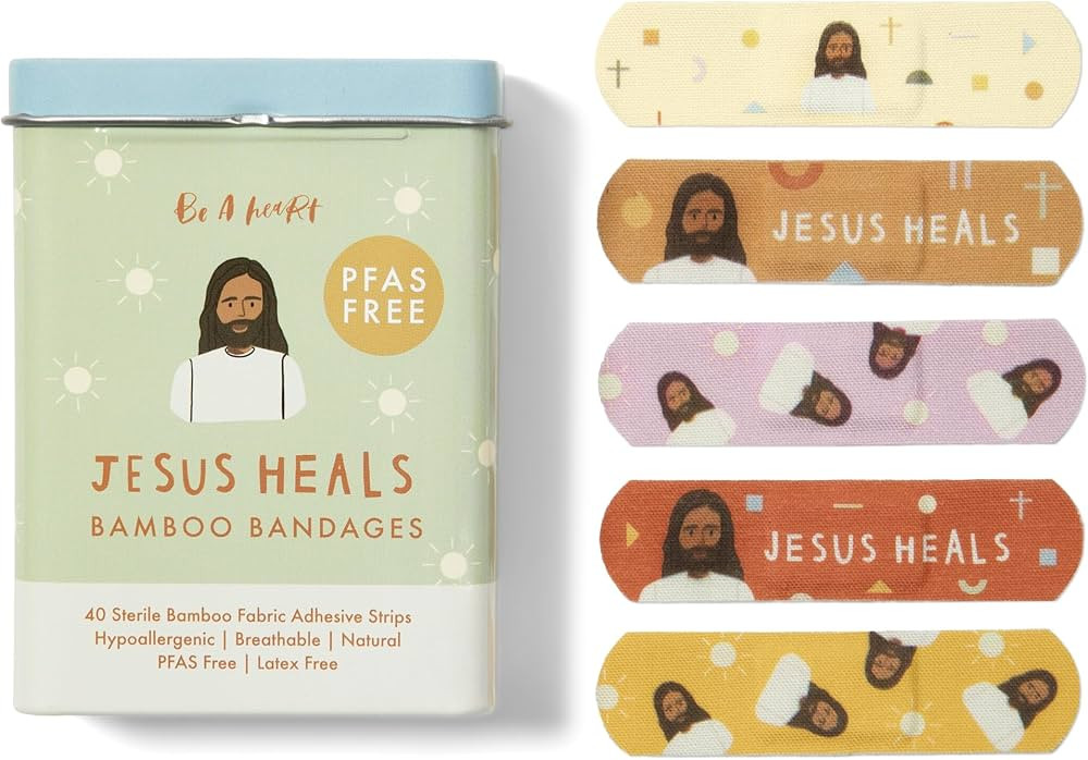 Be A Heart Original Jesus Heals Bandages/PFAS Free/Latex Free / 2 Tins (90 Bandages) | Amazon (US)