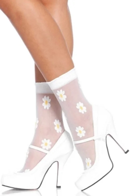 Women's Sheer Daisy Anklets, White/Yellow, One Size | Walmart (US)