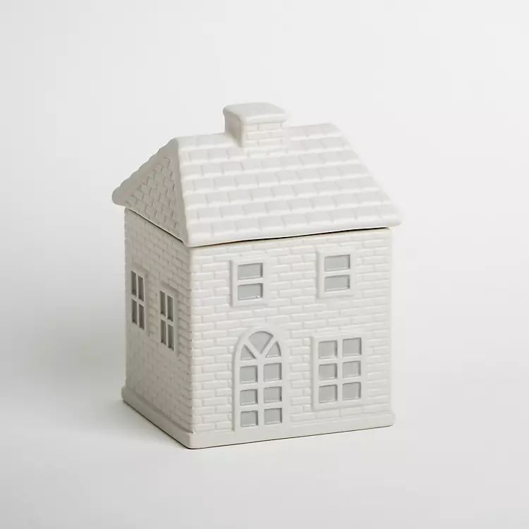 White Embossed Ceramic House Canister, 7 in. | Kirkland's Home