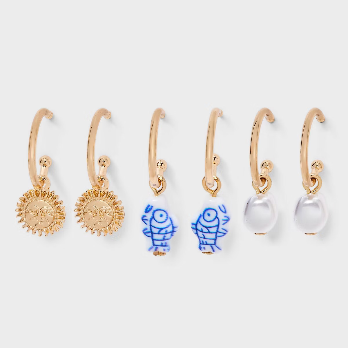Fishing Day Hoop Earring Set 3pc - Universal Thread™ Gold | Target