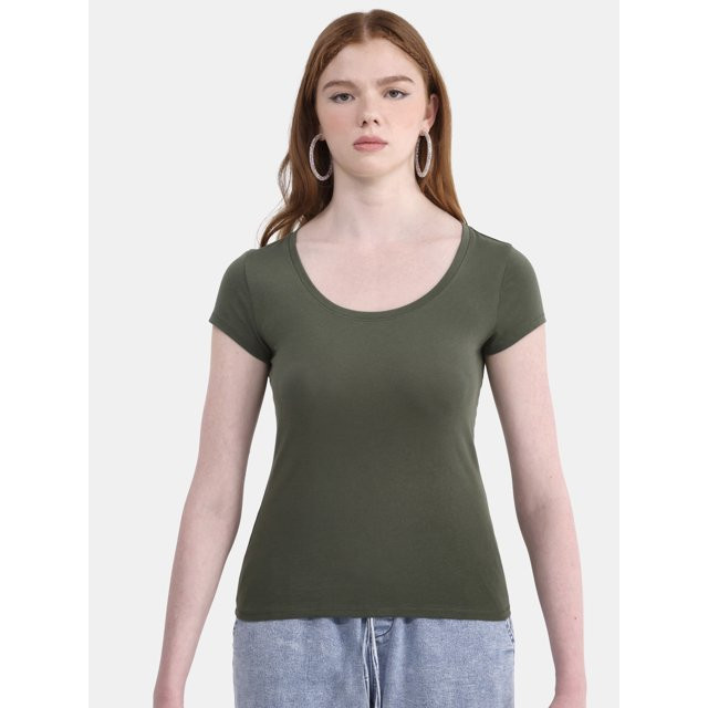 No Boundaries Scoop Neck Tee with Short Sleeves, Women's | Walmart (US)