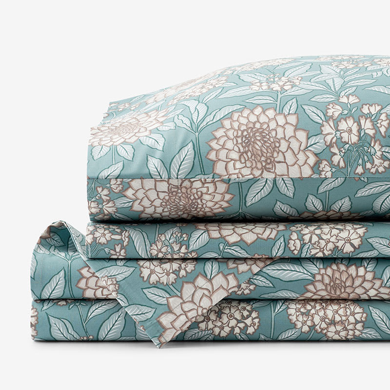Zinnia Garden Classic Cool Cotton Percale Bed Sheet Set - Teal, Queen | The Company Store
