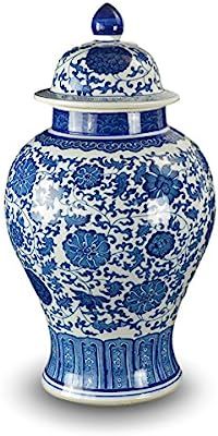 20" Classic Blue and White Porcelain Ceramic Floral Temple Ginger Jar Vase, Large China Ming Styl... | Amazon (US)