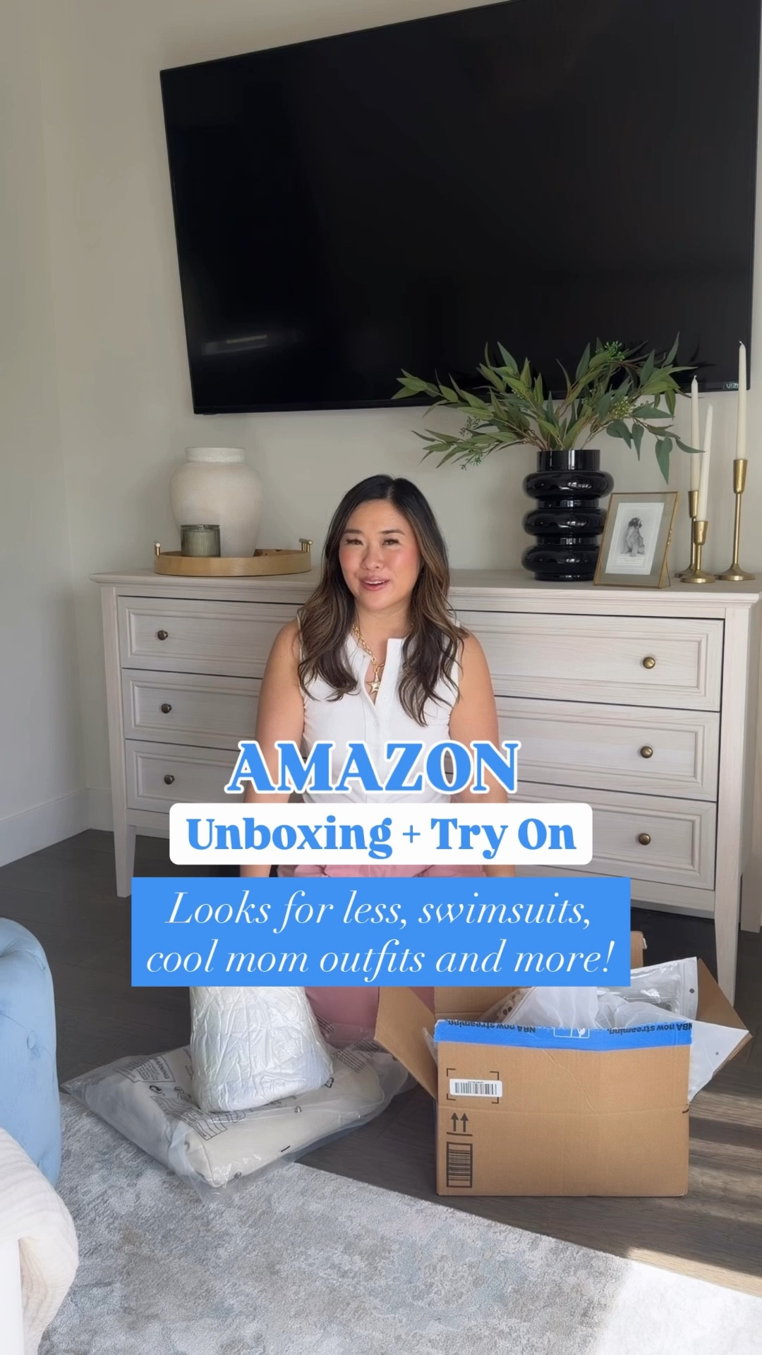 Amazon Spring Unboxing 
Size Medium in everything

Swimsuits, coverups, polka dot jacket, business chic set, slick back brush, purse holder, cool mom outfits, barrel sweats, look for less bags