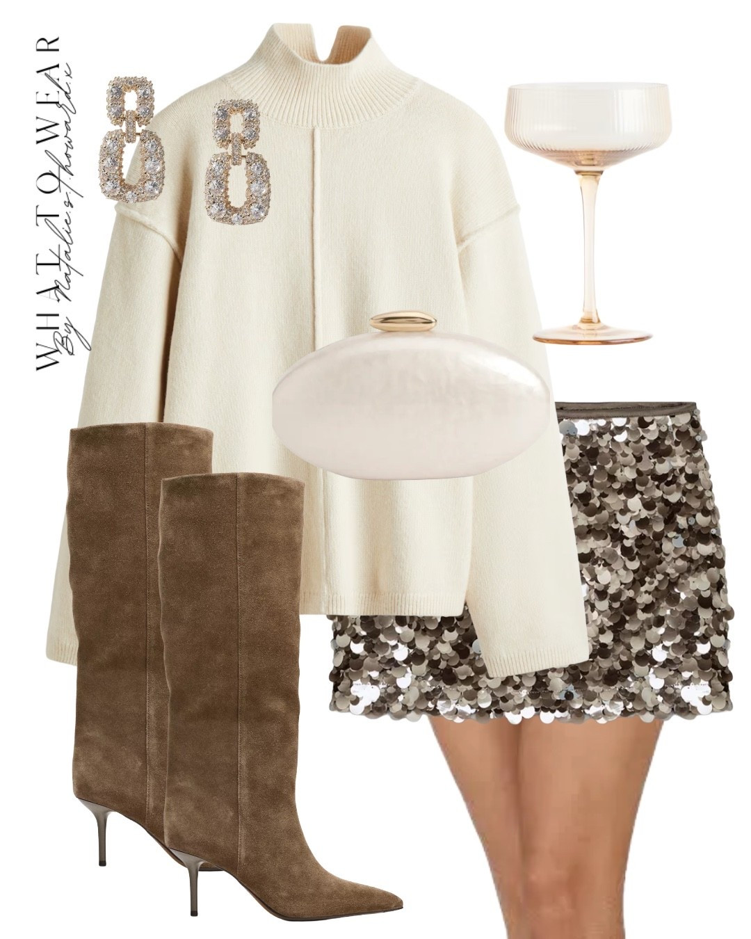 Christmas party season outfit idea. I love these brown suede knee high boots paired with the sequin skirt and cream knit. I’d wear this for date night too or Christmas Day 

#LTKuk #LTKwinter #LTKfestive