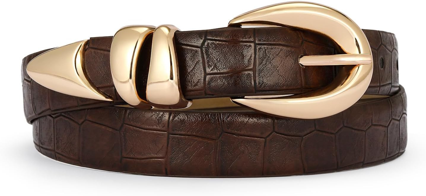 Leather Belt for Women Stylish Design with Gold Buckle | Amazon (US)