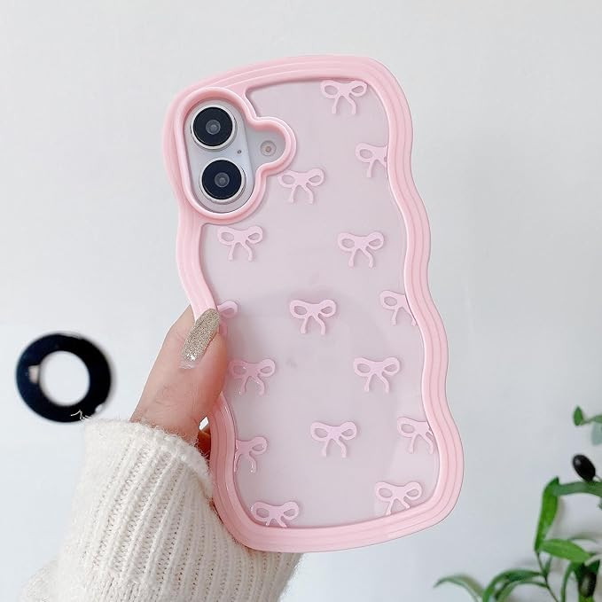 QLTYPRI Bow Case for iPhone 16, Clear Cute Ribbon Bow Phone Case Curly Wavy Aesthetic Phone Case,... | Amazon (US)