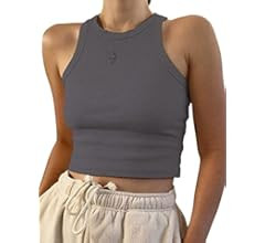 KAMISSY Women Basic Crew Neck Crop Tank Top Solid Rib-Knit Binding Crop Top | Amazon (US)