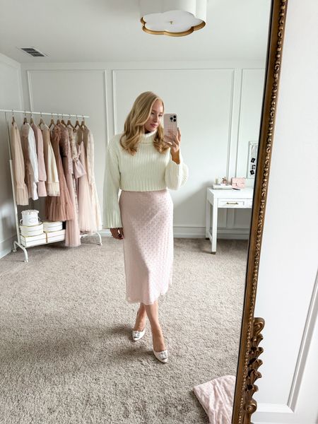 Love this outfit for a spring event. Paired this cropped turtleneck top from Revolve with this pink Swiss dot skirt from Walmart and heels  

#LTKSeasonal #LTKshoecrush #LTKstyletip