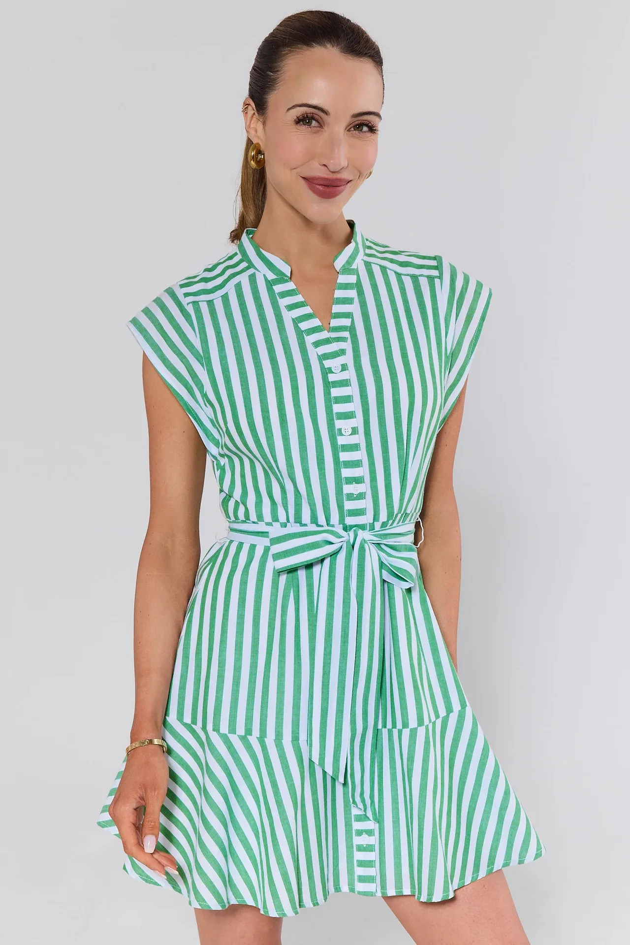 Erica Green Striped Short Dress | Avara
