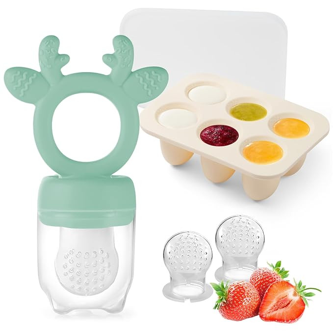 Baby Fruit Food Feeder with Popsicle Mold, Cute Teething Toys Silicone Teethers for Babies 3-12 M... | Amazon (US)