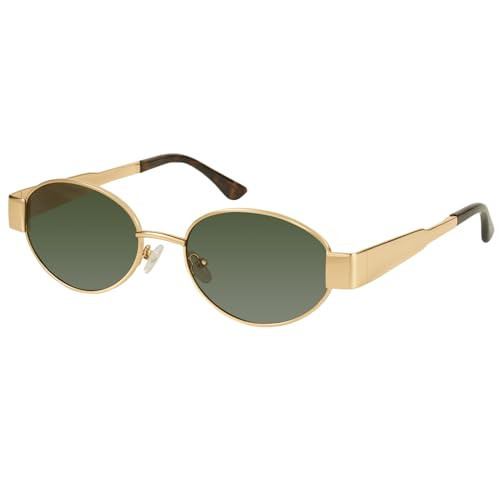 mosanana Retro Oval Sunglasses Womens Trendy Fashion Cool Vintage Small 90s Designer Metal Frame Shades for 2024 Gold/Green MS52364 | Amazon (US)