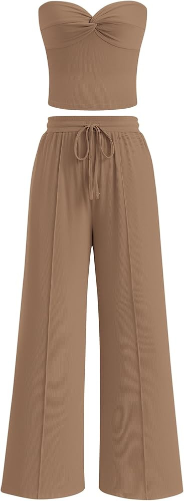 BTFBM Two Piece Sets For Women Summer Ribbed Strapless Twist Knot Tube Top Pants Set Casual 2026 ... | Amazon (US)