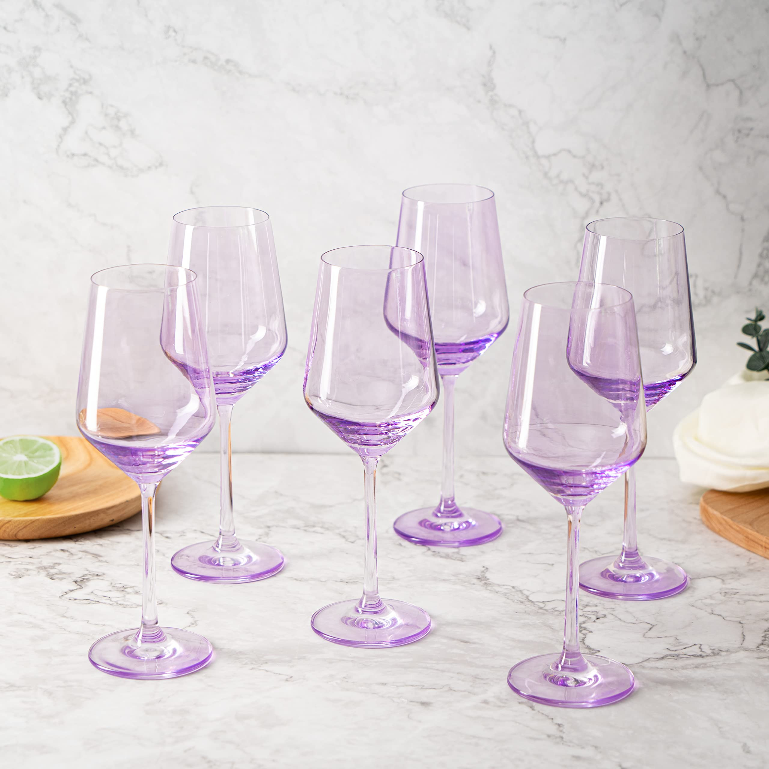 Purple Colored Wine Glass Set, Lavender Large 12 oz Glasses Set of 6, Unique Italian Style Tall S... | Amazon (US)