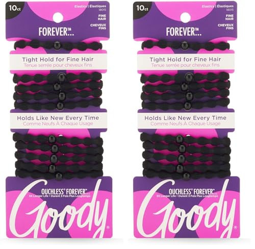 Goody Forever Ouchless Elastic Fine Hair Tie - 10 Count, Black - 4MM for Fine Hair - Hair Accessories for Women and Girls - Perfect for Long Lasting Braids, Ponytails and More (Pack of 2) | Amazon (US)