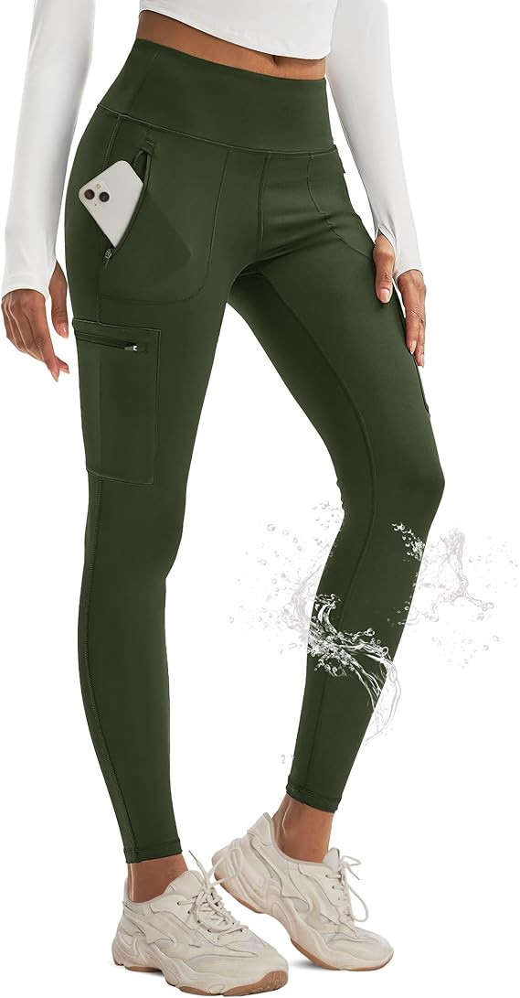 MAGCOMSEN Hiking Leggings Women with 4 Zipper Pockets Water Resistant High Rise Cargo Leggings Ou... | Amazon (US)
