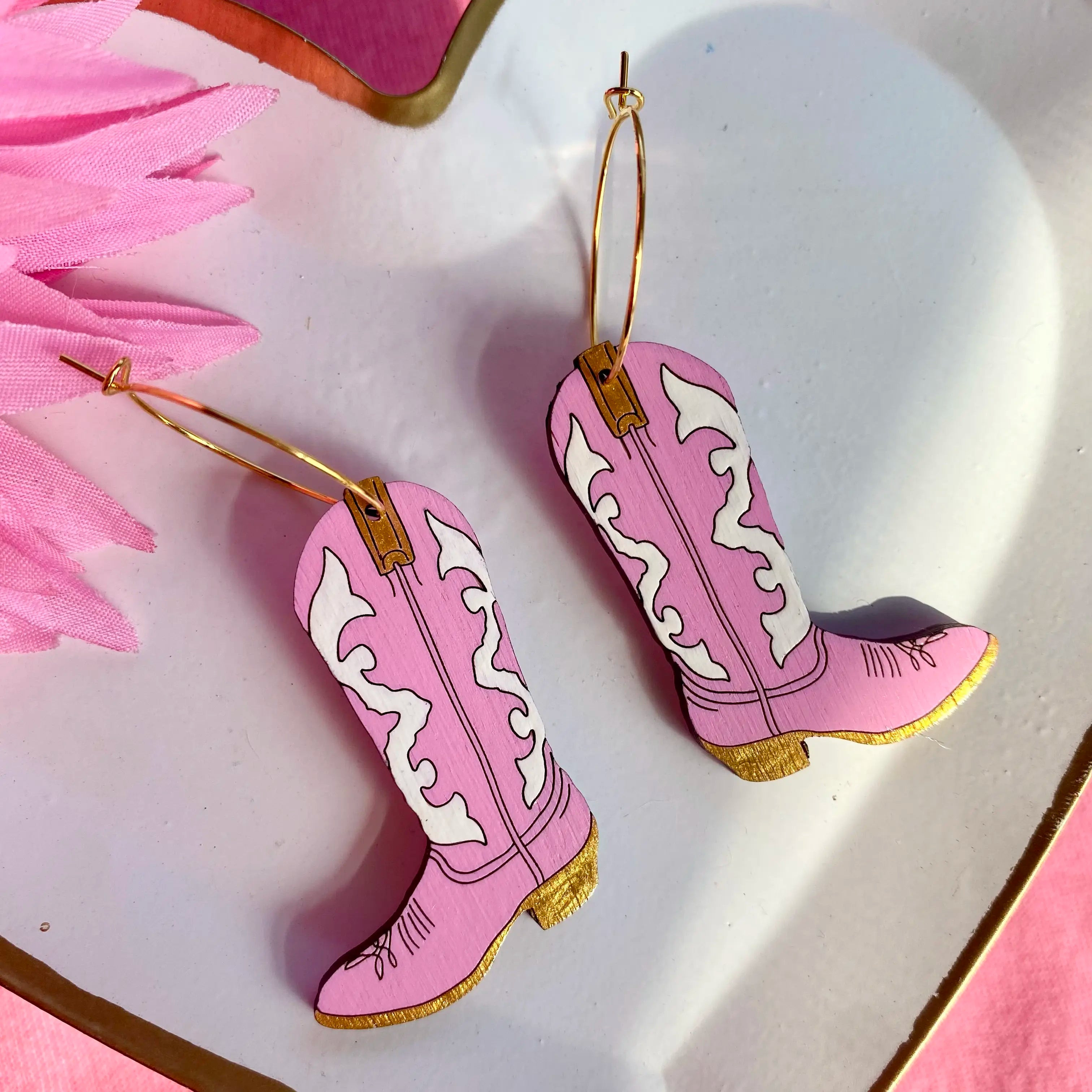 Pink Cowgirl Boot Hoop Earrings | Le Chic Miami