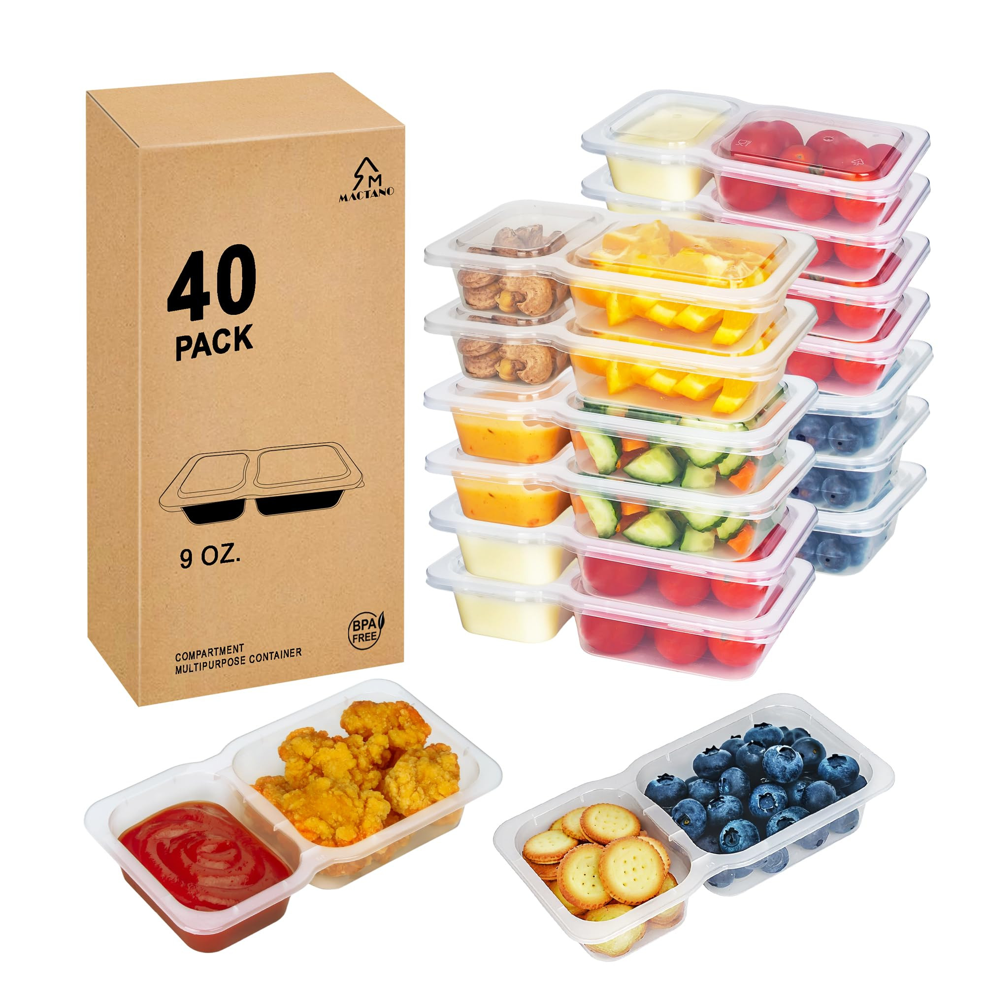 9 OZ Reusable Snack Containers with Lids, New Double Compartment Condiment Snack Pack Containers ... | Amazon (US)