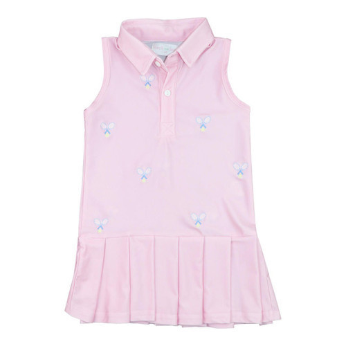 Pink Lycra Embroidered Tennis Racket Dress | Cecil and Lou