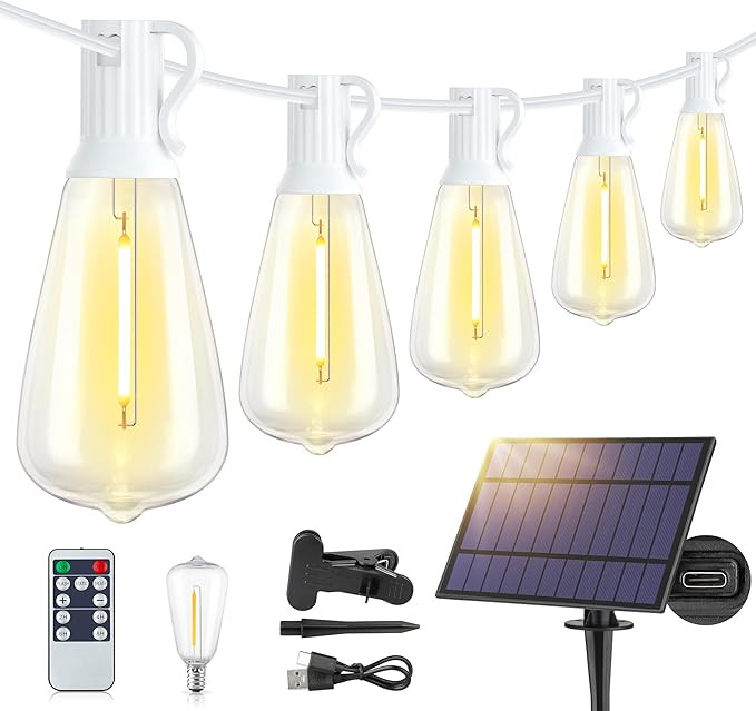 48FT Solar Outdoor String Lights with Remote & Timer, Shatterproof Dimmable 3 Modes Patio Lights ... | Amazon (US)