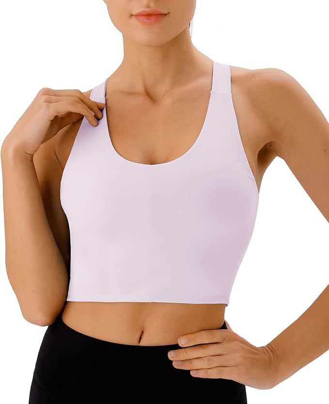 Sports Bras for Women Criss-Cross Back Padded Workout Tank Tops Medium Support Crop Tops for Wome... | Amazon (US)