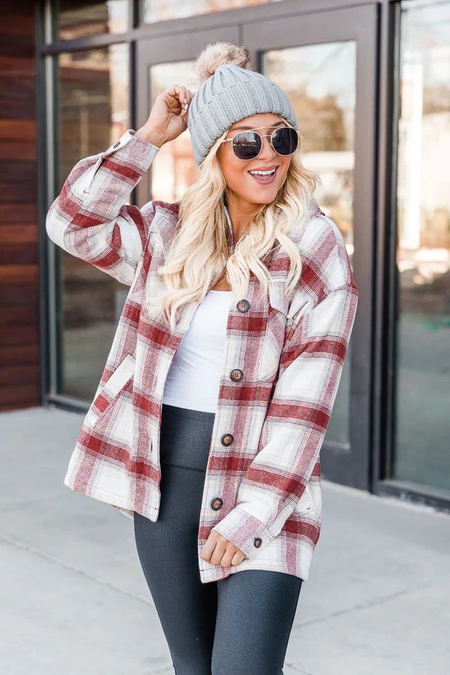 Tell Me About Yourself Brick Plaid Shacket | Pink Lily