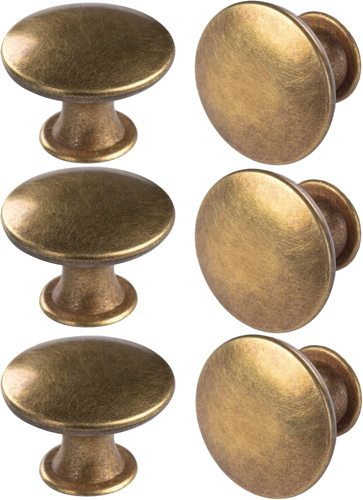 hugolem 6 Pack Brass Round Antique Brass Kitchen Cabinet Knobs Cupboard Door Knobs Drawer Handle ... | Amazon (US)