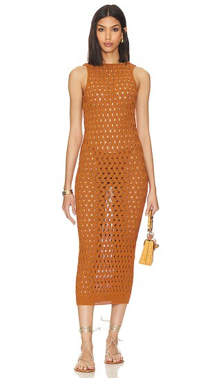 Theola Open Stitch Dress | Rust Dress | Burnt Orange Dress | Orange Midi Dress | Orange Maxi Dress | Revolve Clothing (Global)