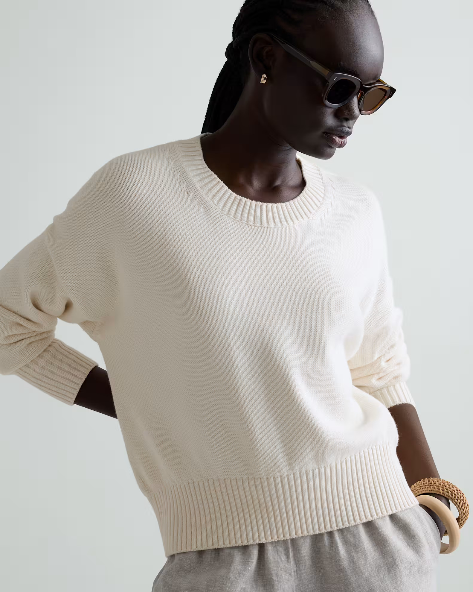 100% Organic Cotton Boyfriend Crew Sweater in Ivory | Quince