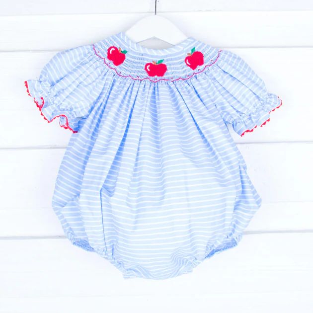 Smocked Apples Blue Stripe Bubble | Classic Whimsy